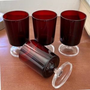 Vintage MCM Mid Century Modern Ruby Red Footed Glasses Made France